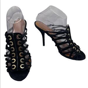 Givenchy Zenaide Black Suede Nautical Eyelet Heels Caged Gladiator Size 38 8